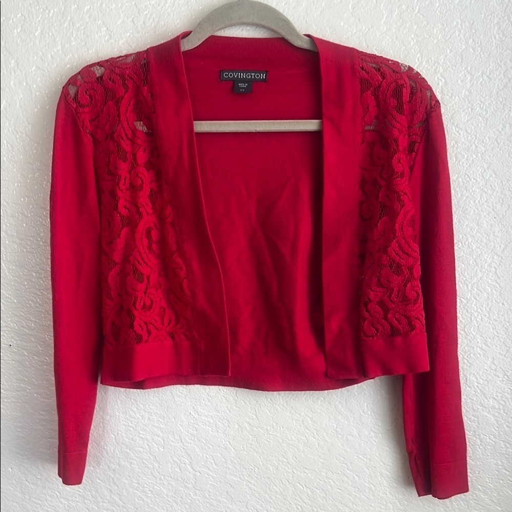 Covington Women's Lace-Accent Red Cardigan‎